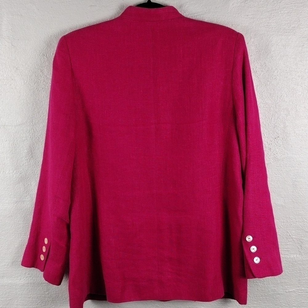Harve Bernard Petites Pink Linen Long Sleeve Single Breast Button Classic Blazer - Picture 13 of 16